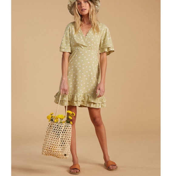 Billabong x Salty Blonde Ruffle Matcha Green Mini Dress - Picture 7 of 7